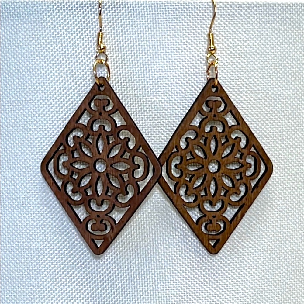 Intricate Brown Wooden Earrings